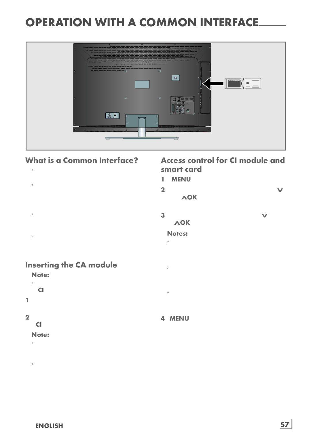 Grundig 26 VLE 8100 BG What is a Common Interface?, Inserting the CA module, Access control for CI module and smart card 