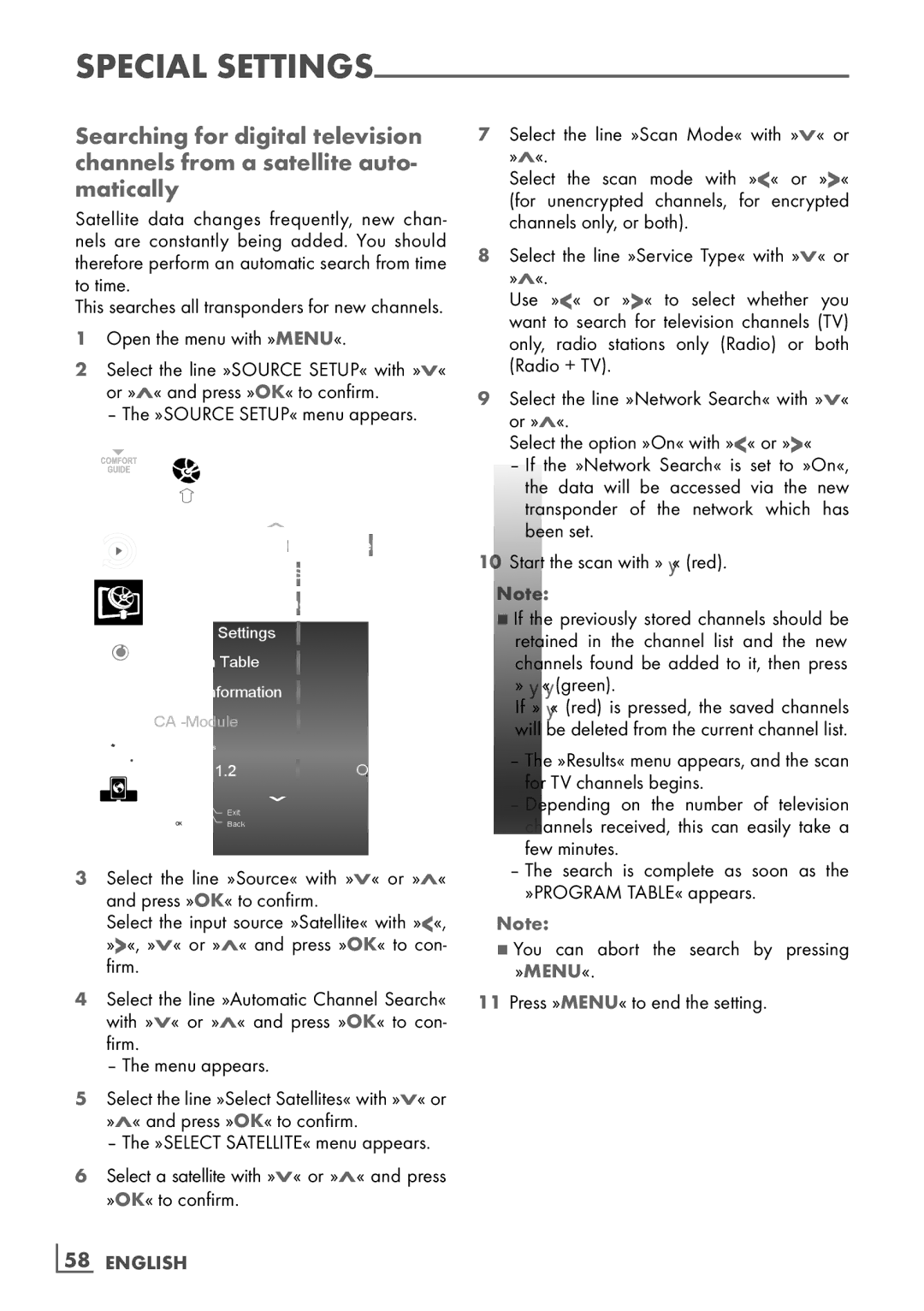 Grundig 26 VLE 8100 BG manual Select a satellite with »V« or »Λ« and press »OK« to confirm, ­58 English 