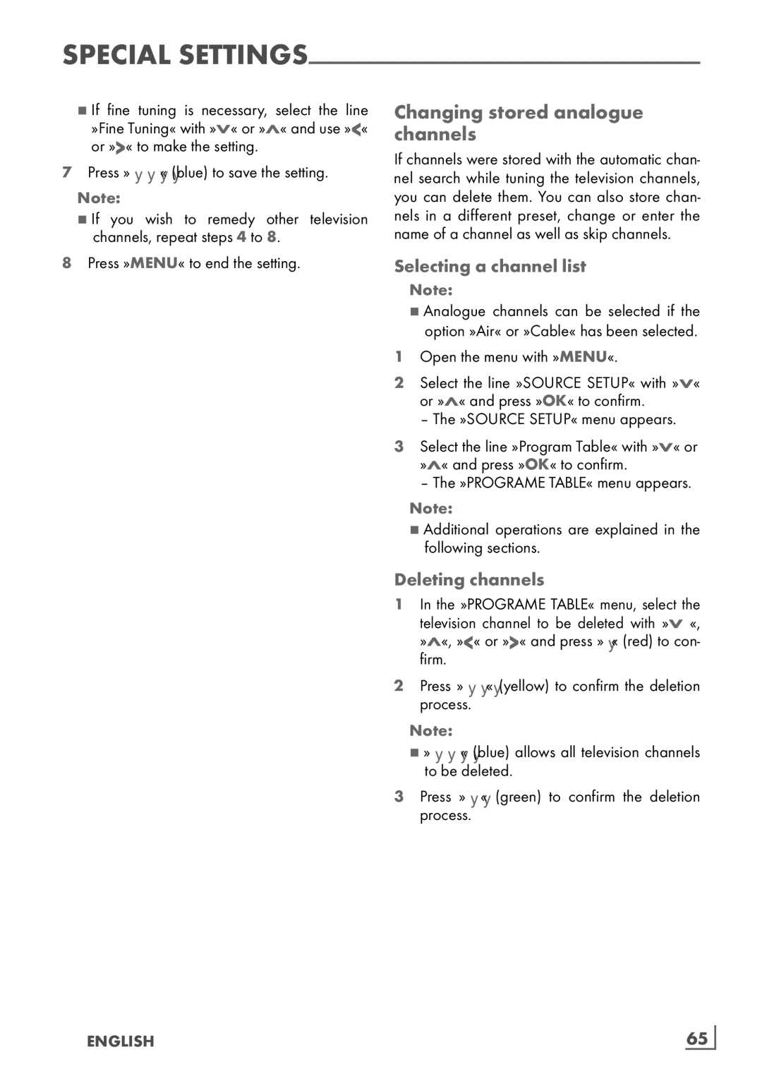 Grundig 26 VLE 8100 BG manual Changing stored analogue channels­, Selecting a channel list, English ­65 