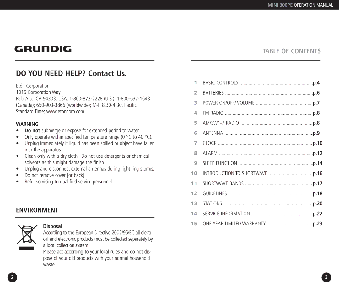 Grundig 300PE operation manual Do YOU Need HELP? Contact Us, Table of Contents 