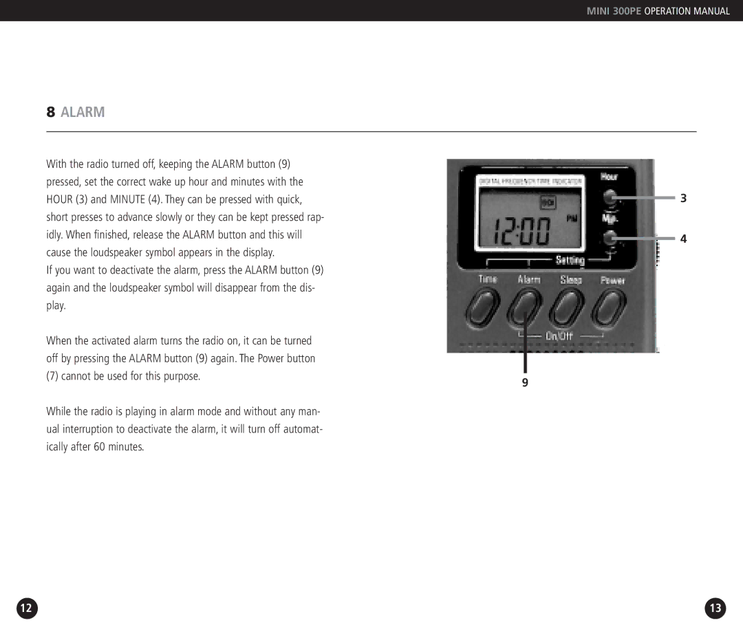 Grundig 300PE operation manual Alarm 