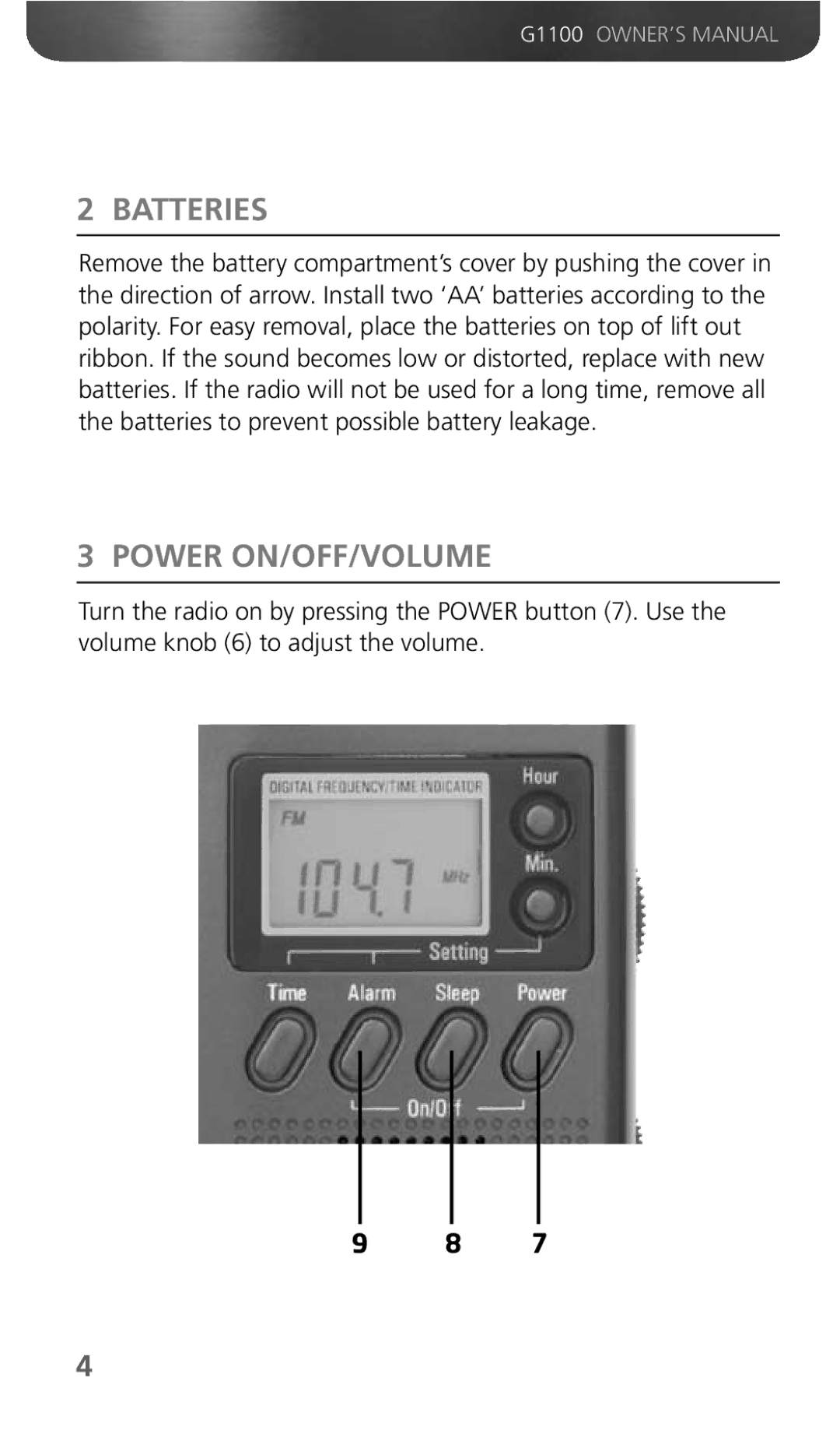 Grundig 300PEAM owner manual Batteries, Power ON/OFF/VOLUME 