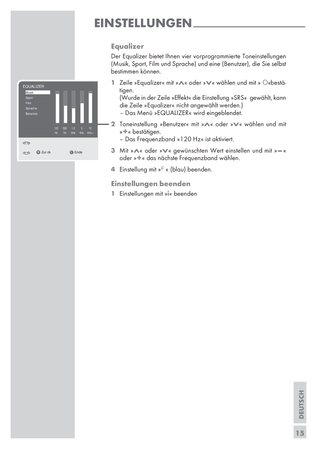 Grundig 32 GLX 6951 manual Einstellungen Equalizer, 15­ 