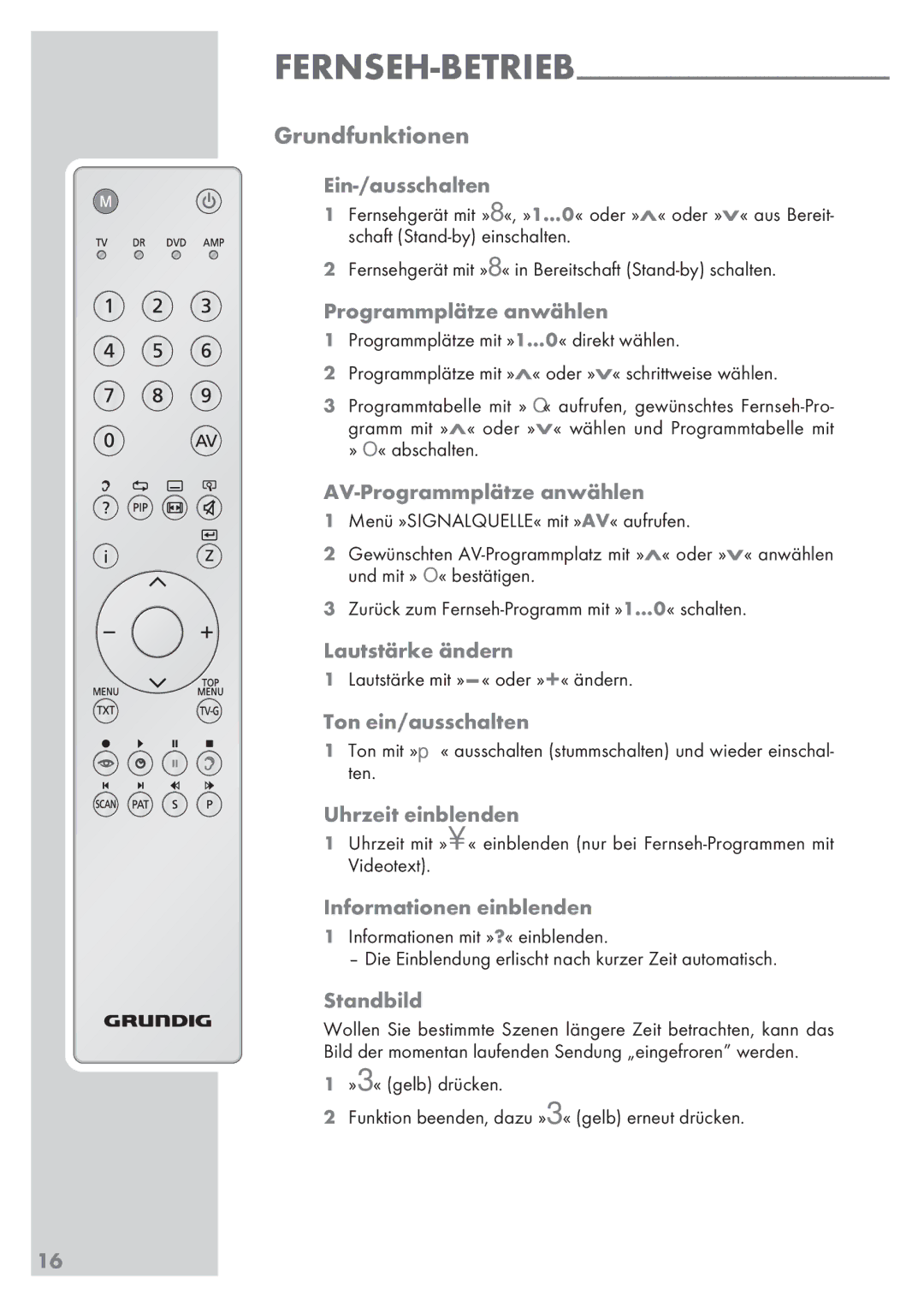 Grundig 32 GLX 6951 manual Grundfunktionen 