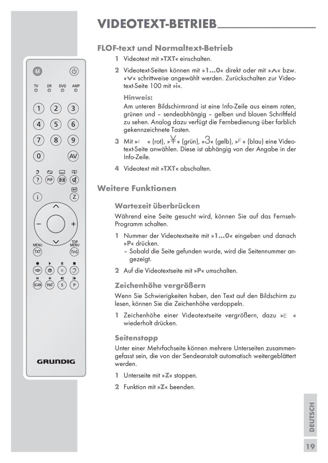 Grundig 32 GLX 6951 manual FLOF-text und Normaltext-Betrieb, Weitere Funktionen 