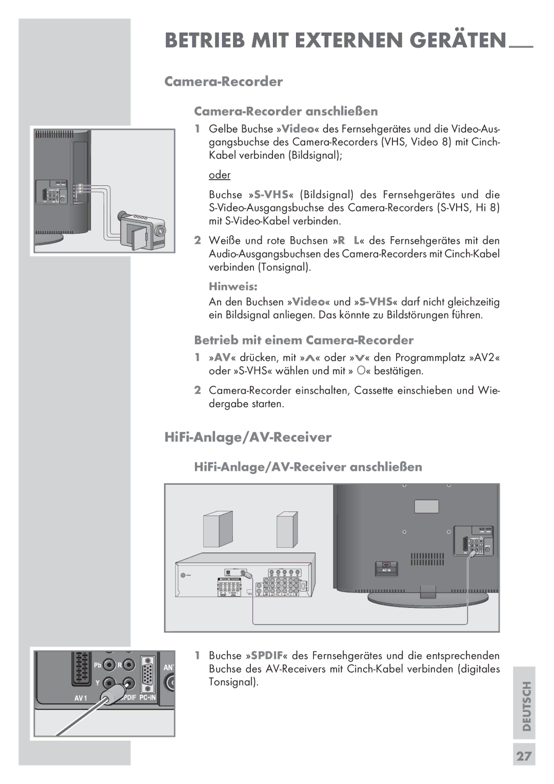 Grundig 32 GLX 6951 manual Camera-Recorder, HiFi-Anlage/AV-Receiver 