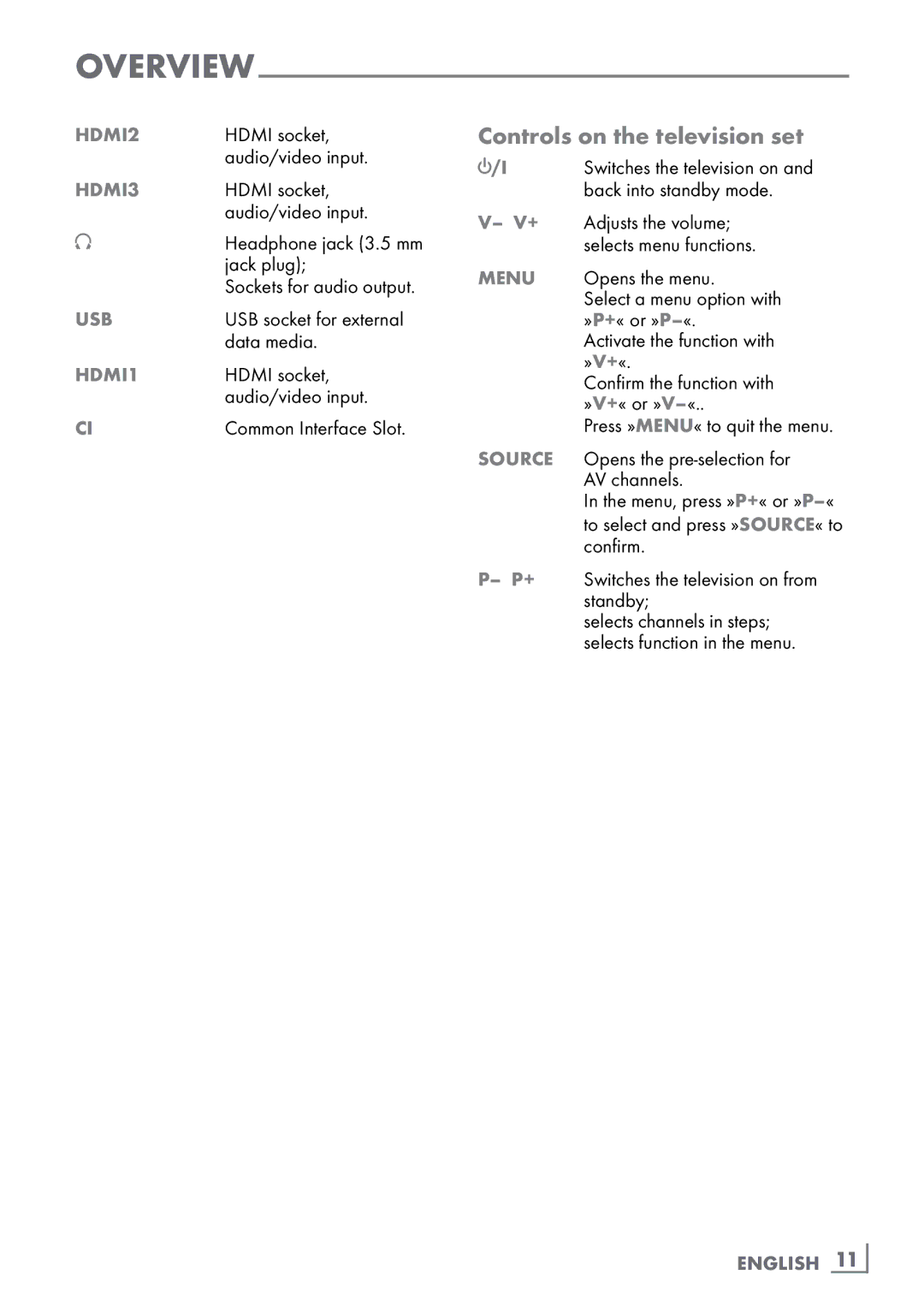 Grundig 32 VLC 6110 C manual Controls on the television set 