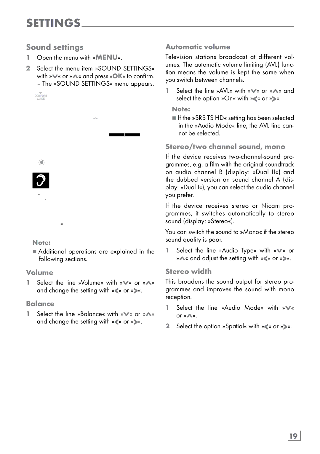 Grundig 32 VLC 6110 C manual Sound settings 