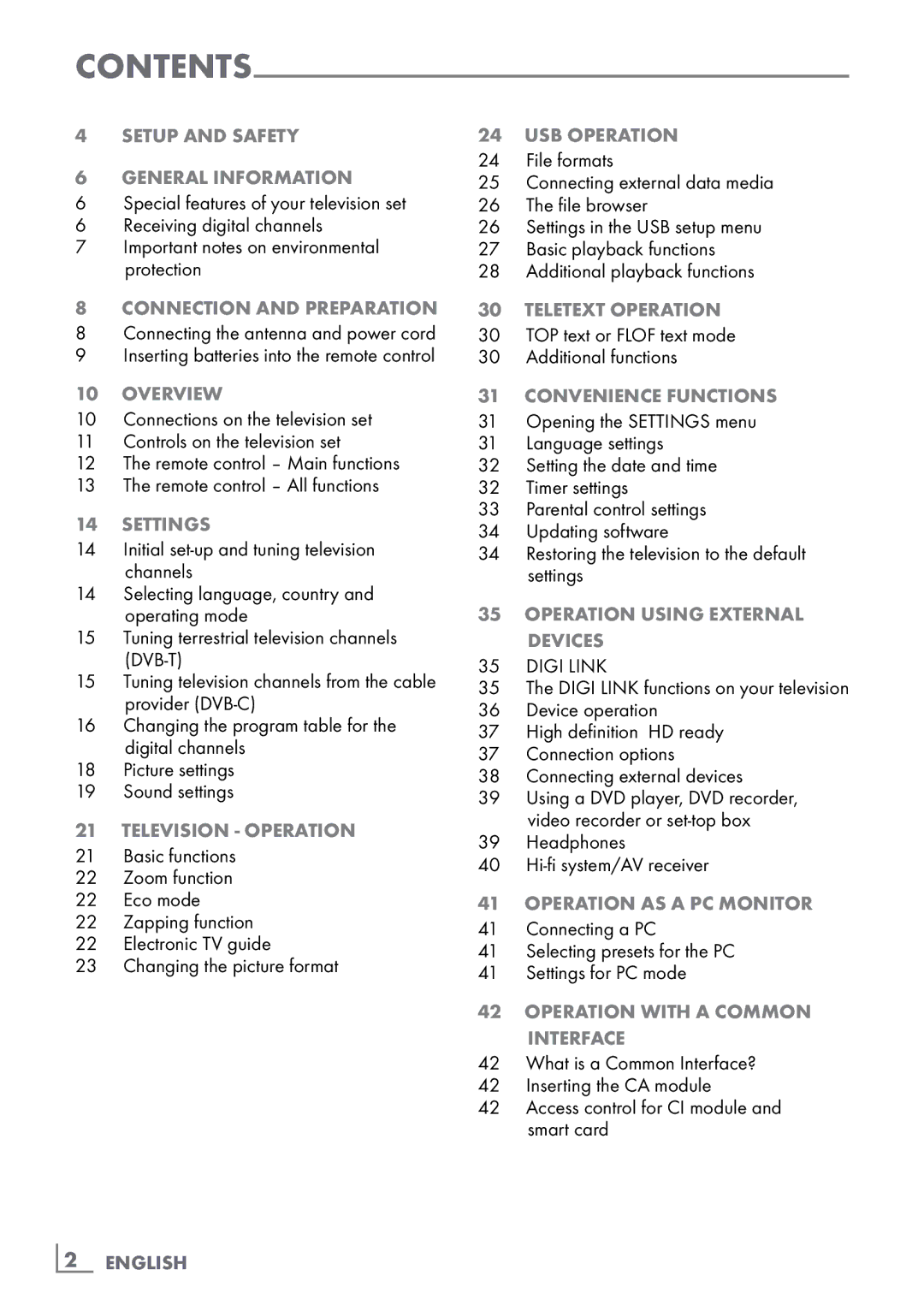 Grundig 32 VLC 6110 C manual Setup and Safety General information, Connection and preparation, Overview, Settings 