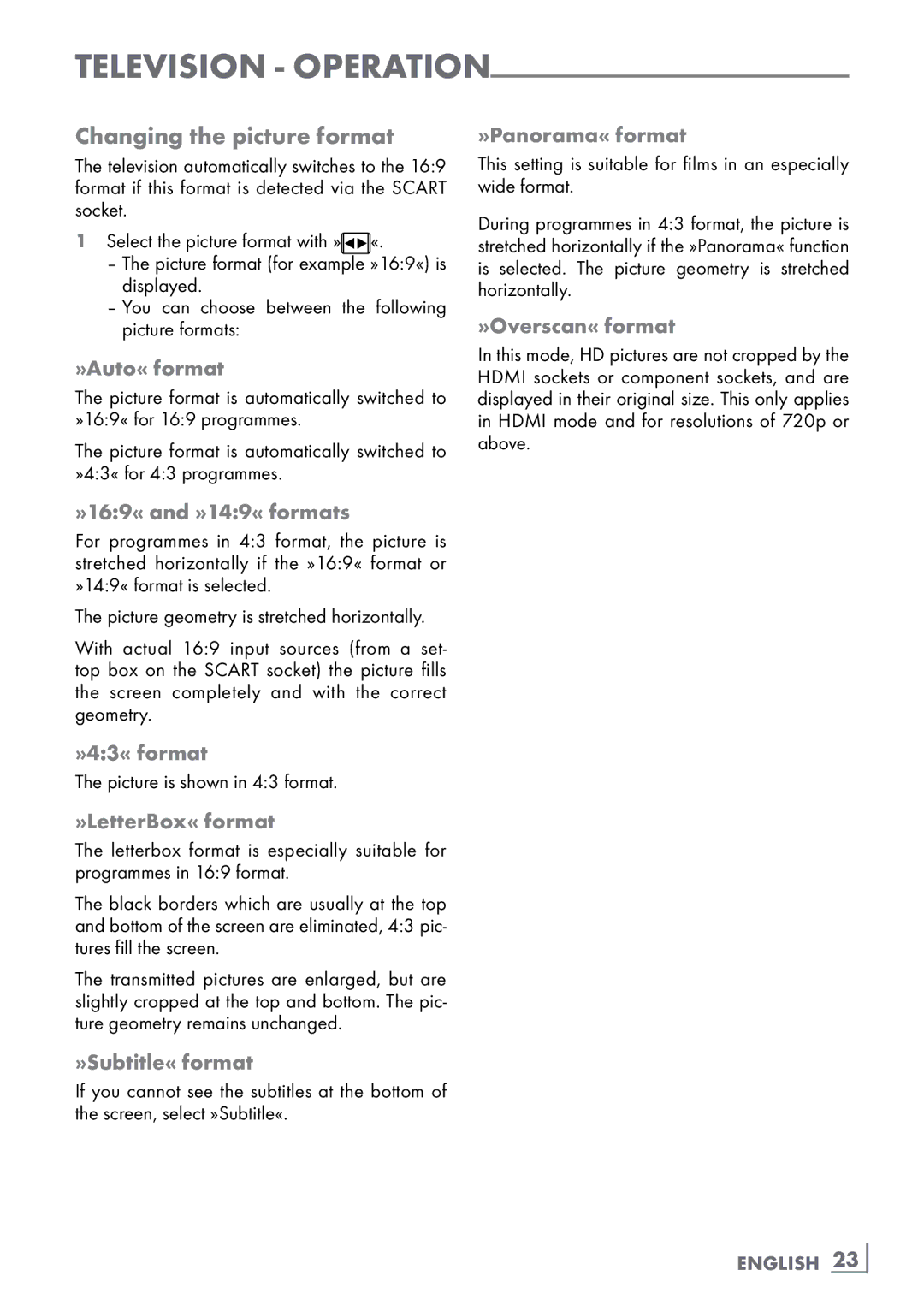 Grundig 32 VLC 6110 C manual Changing the picture format 