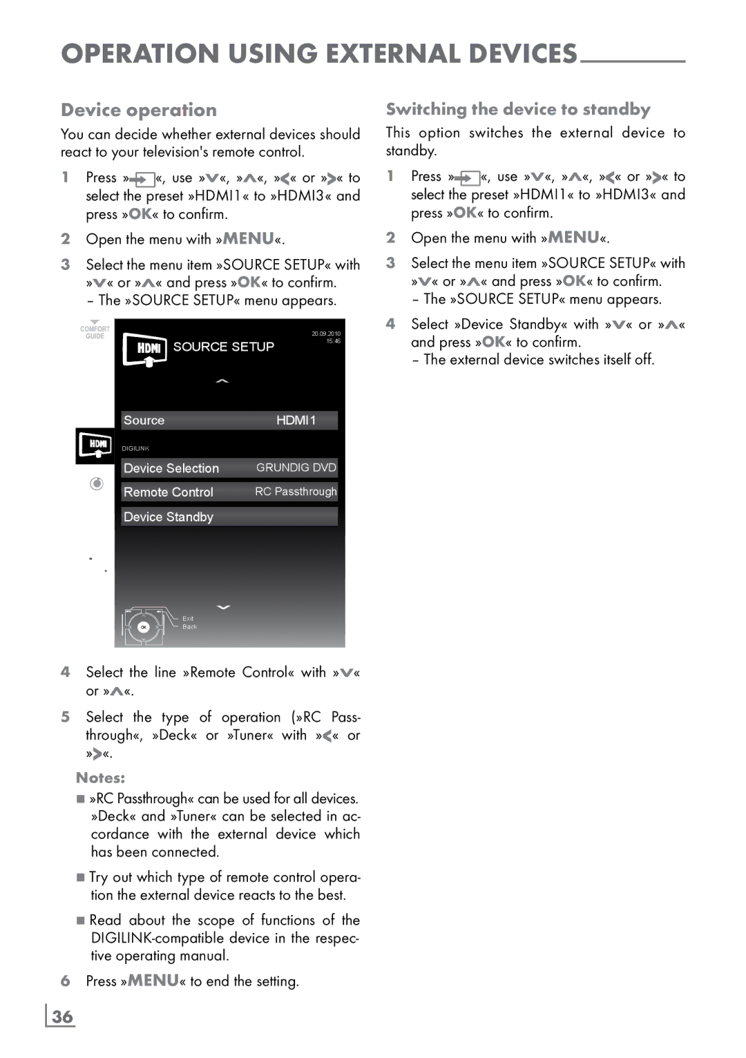 Grundig 32 VLC 6110 C manual Device operation, Switching the device to standby 