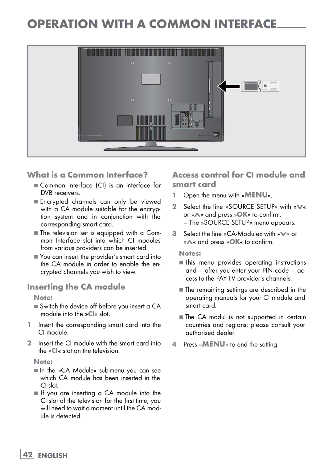 Grundig 32 VLC 6110 C What is a Common Interface?, Inserting the CA module, Access control for CI module and smart card 