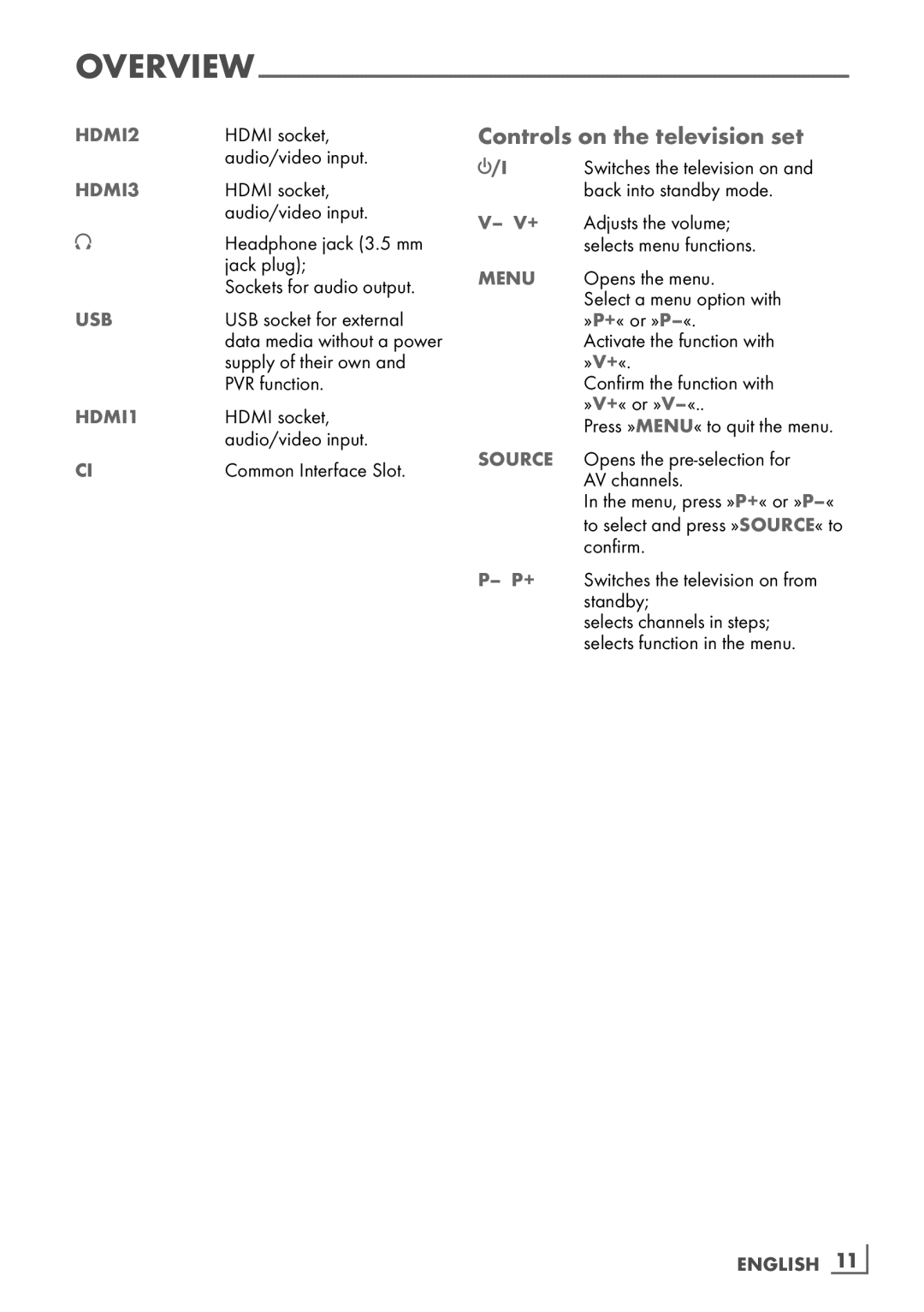 Grundig 32 VLC 6121 C manual Controls on the television set 