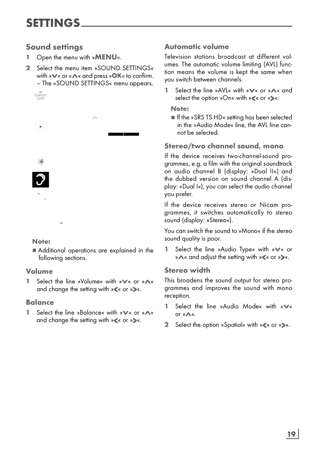 Grundig 32 VLC 6121 C manual Sound settings 