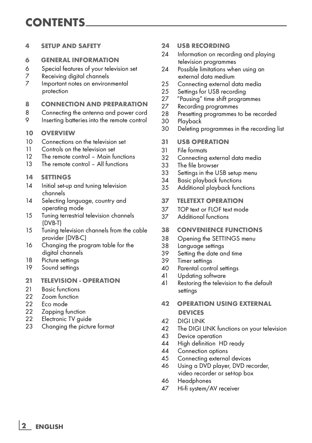 Grundig 32 VLC 6121 C manual Setup and Safety General information, Connection and preparation, Overview, Settings 