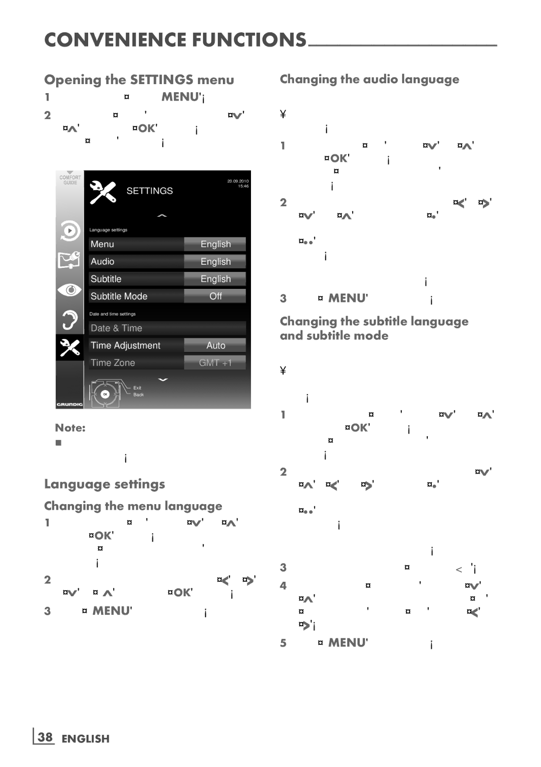 Grundig 32 VLC 6121 C manual Opening the Settings menu, Language settings 