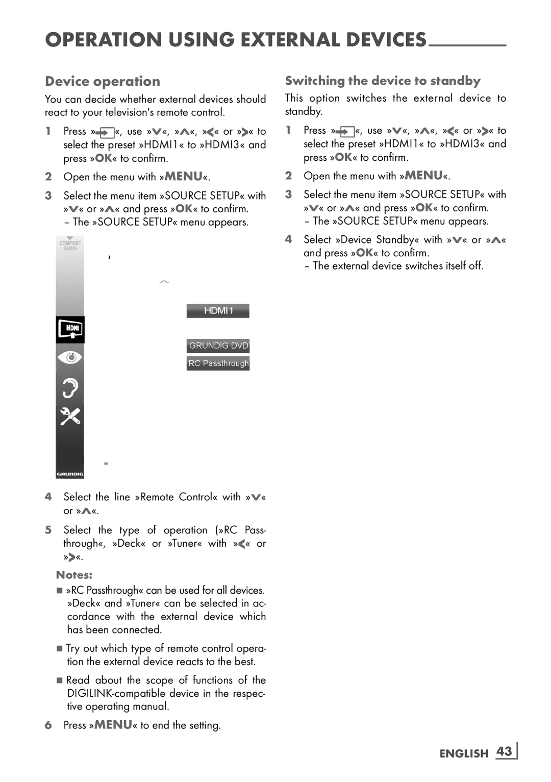 Grundig 32 VLC 6121 C manual Device operation, Switching the device to standby 