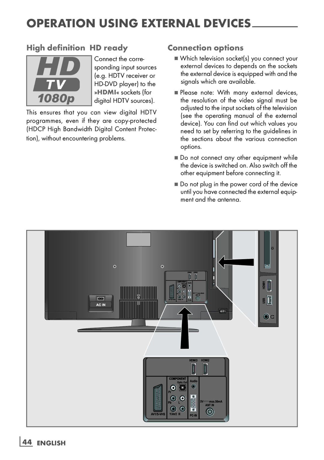 Grundig 32 VLC 6121 C manual High definition ­HD ready Connection options 