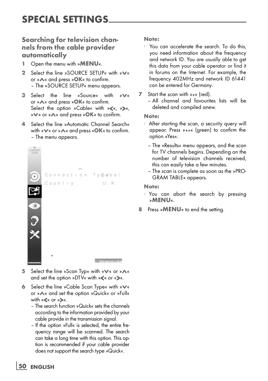 Grundig 32 VLC 6121 C manual Select Line »Source«, » V«, Select Option, » «, »V« or »Λ« and press »OK« to confirm 