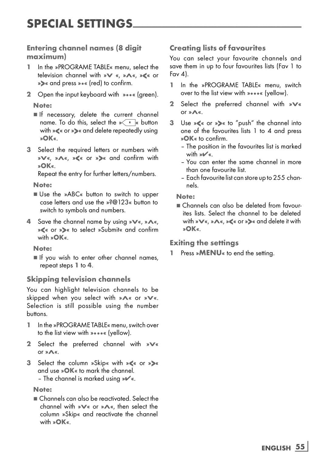 Grundig 32 VLC 6121 C manual Entering channel names 8 digit maximum, Exiting the settings, Skipping television channels 