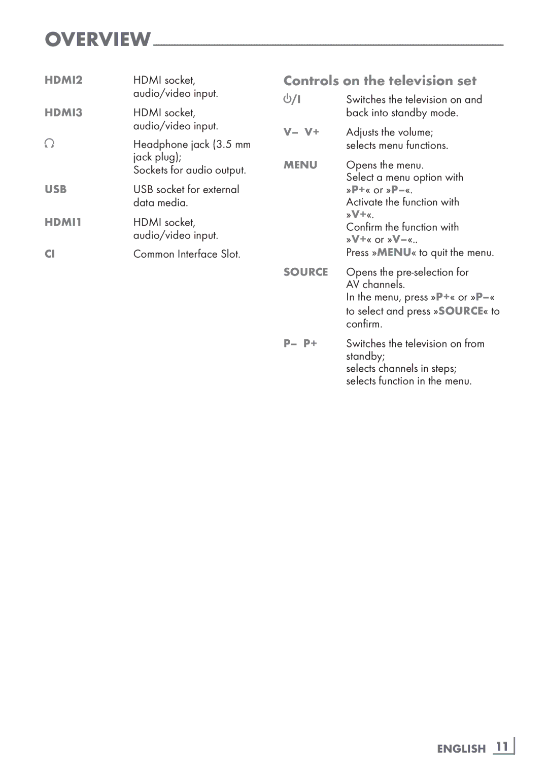 Grundig 32 VLD 4201 BF manual Controls on the television set 