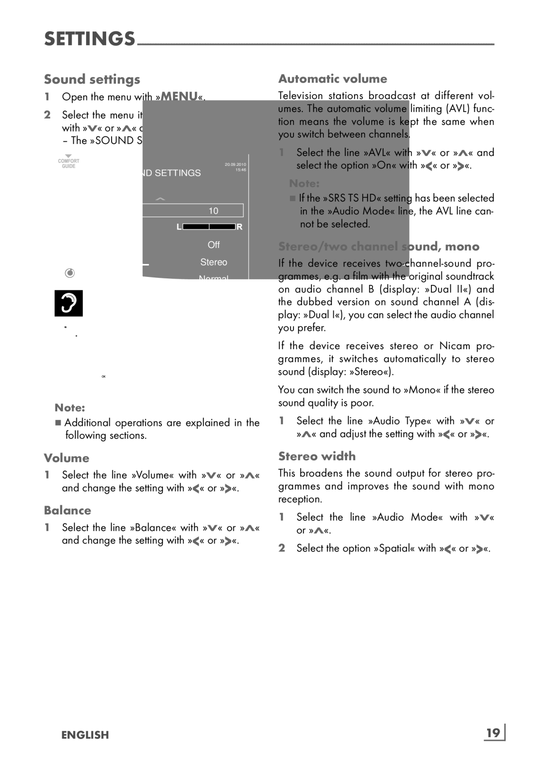 Grundig 32 VLD 4201 BF manual Sound settings 