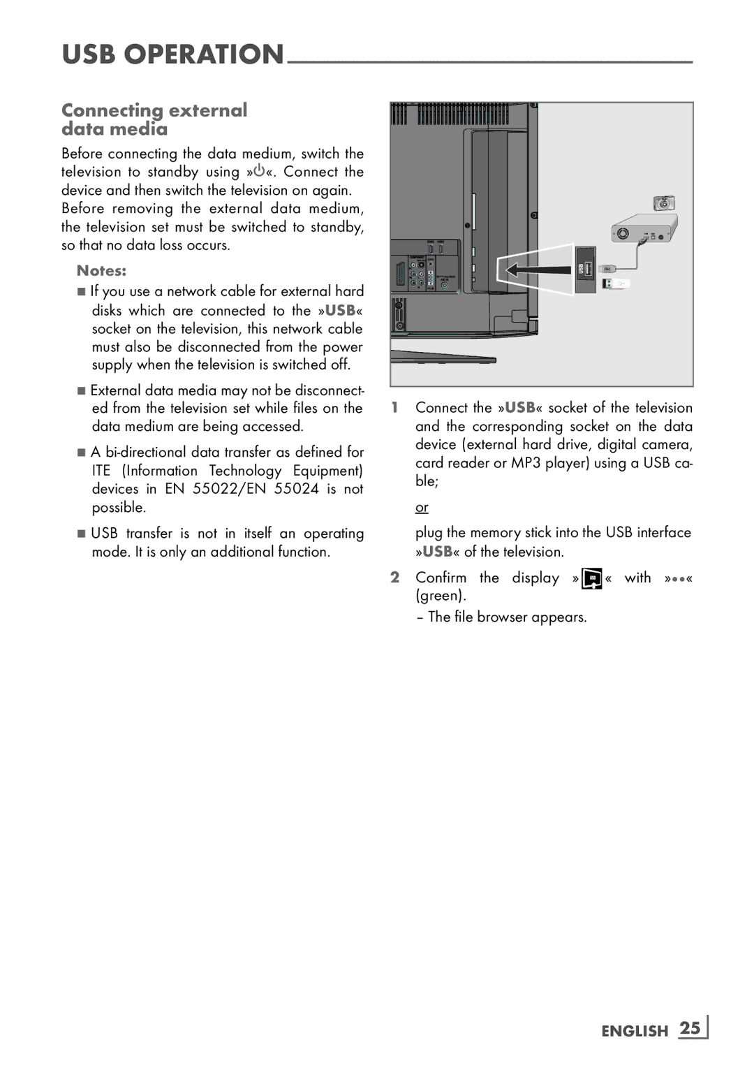 Grundig 32 VLD 4201 BF manual Connecting external ­ data media, Devices­ in EN 55022/EN 55024 is not possible 