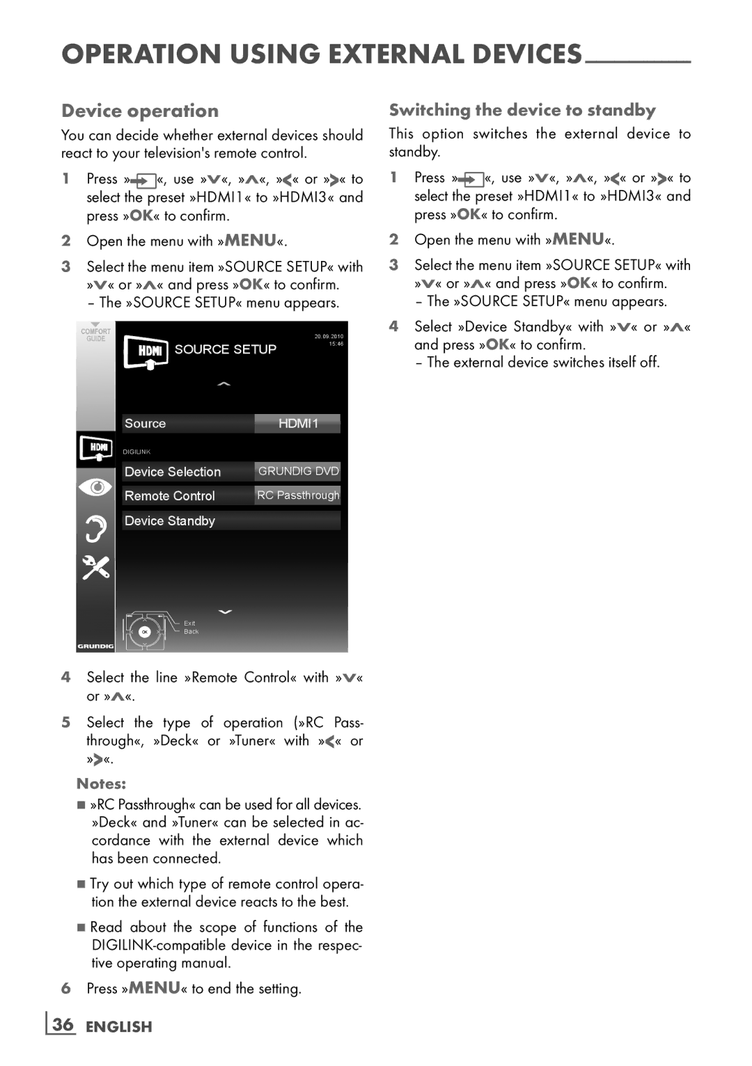 Grundig 32 VLD 4201 BF manual Device operation, Switching the device to standby 