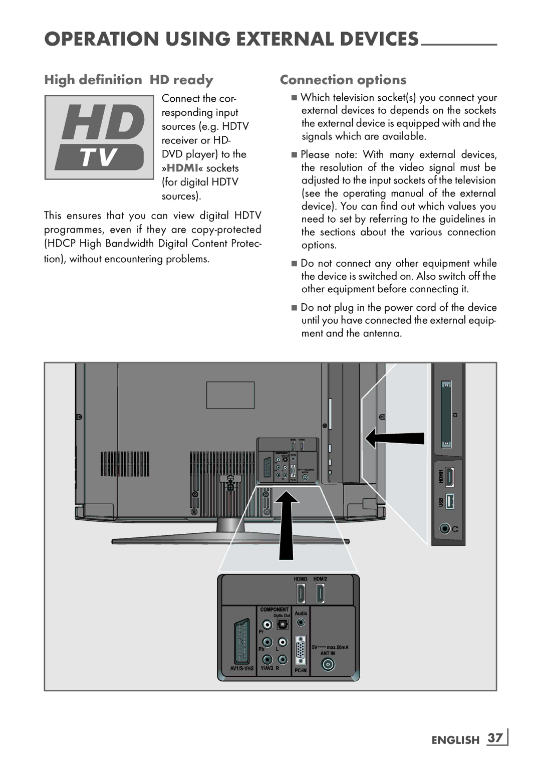 Grundig 32 VLD 4201 BF manual High definition ­HD ready Connection options, This ensures that you can view digital Hdtv 