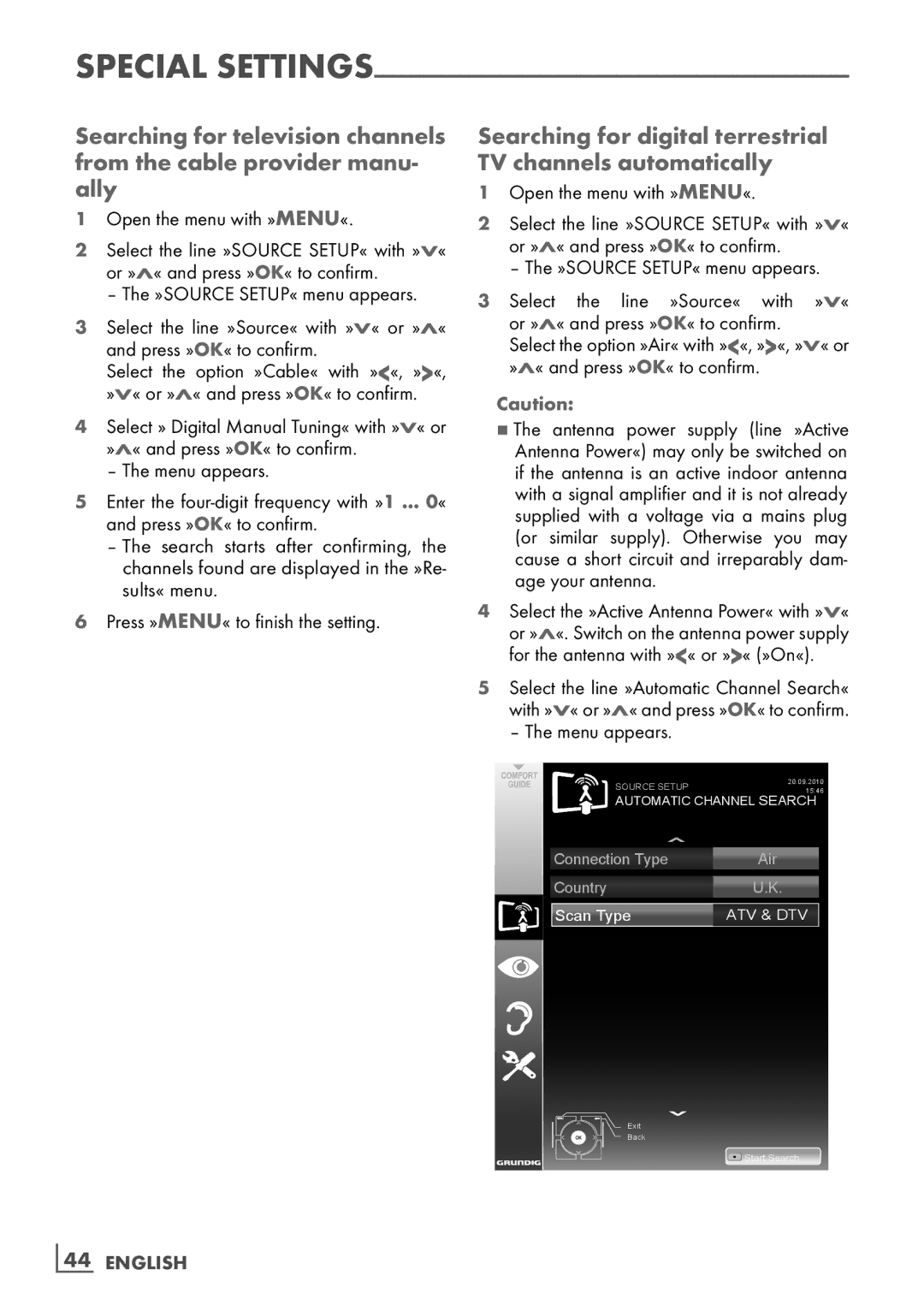 Grundig 32 VLD 4201 BF manual Searching for digital terrestrial TV channels automatically, ­44 English 