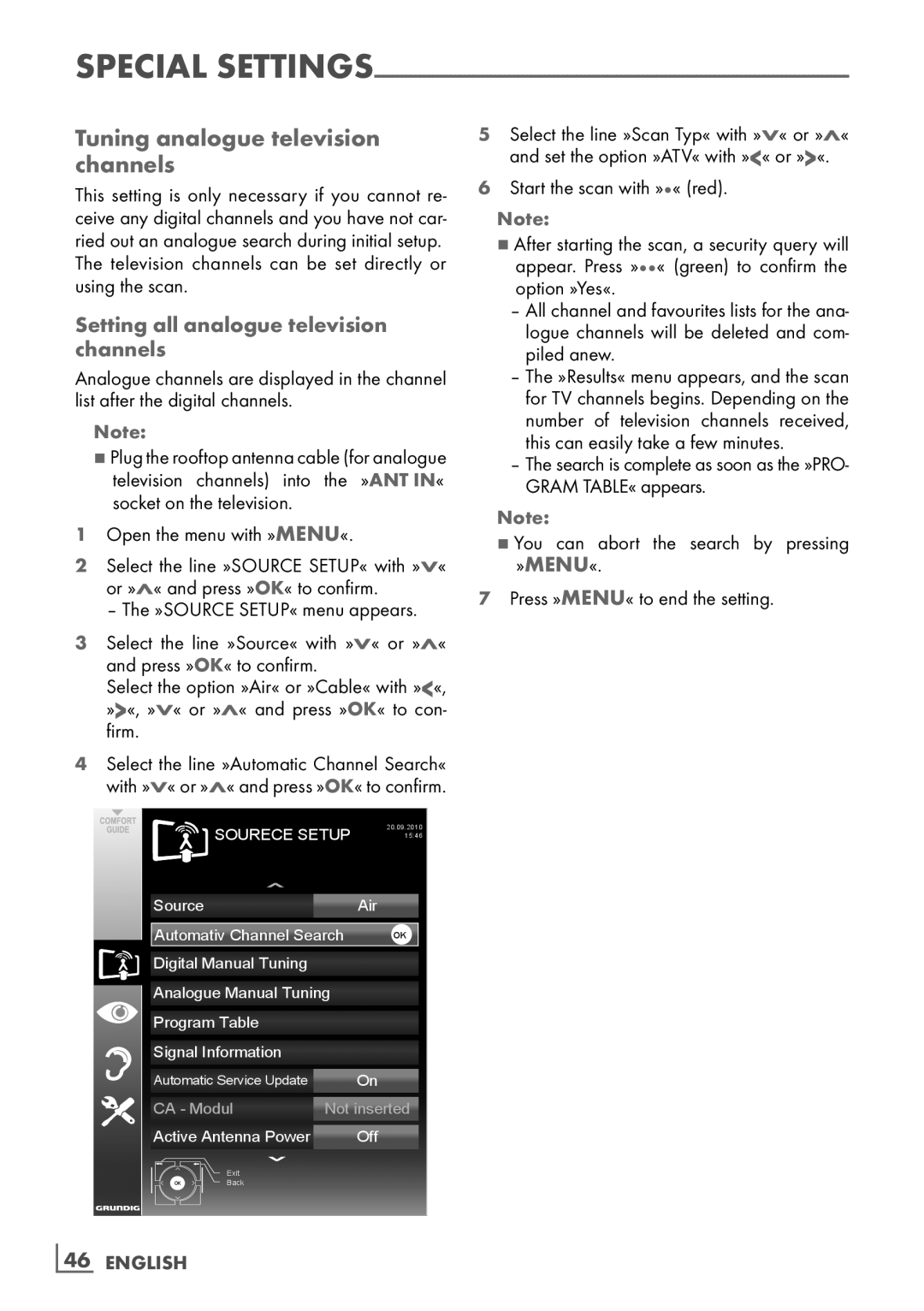 Grundig 32 VLD 4201 BF manual Tuning analogue television channels­, Setting all analogue television channels 