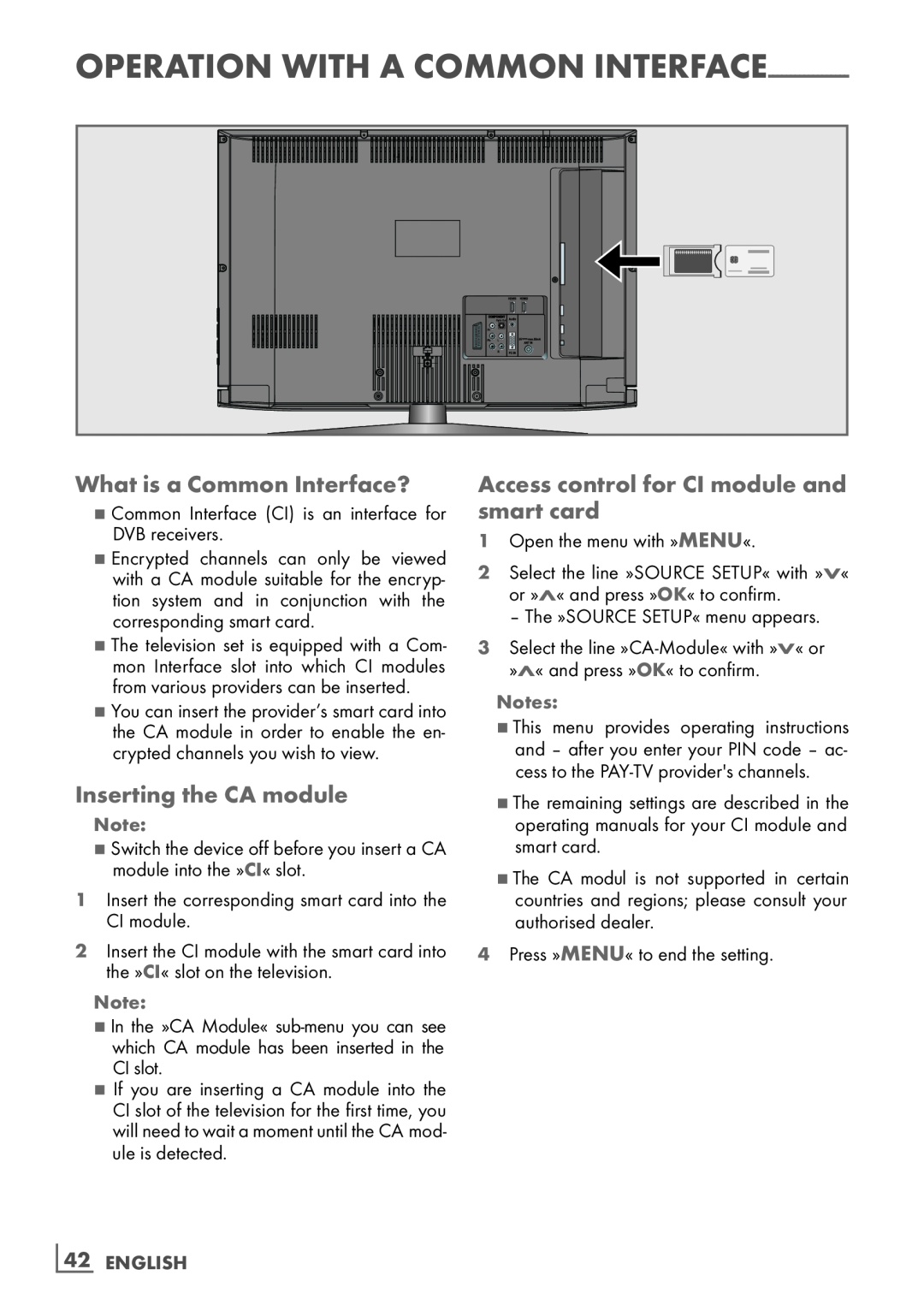 Grundig 32 VLD 4201 BF What is a Common Interface?, Inserting the CA module, Access control for CI module and smart card 