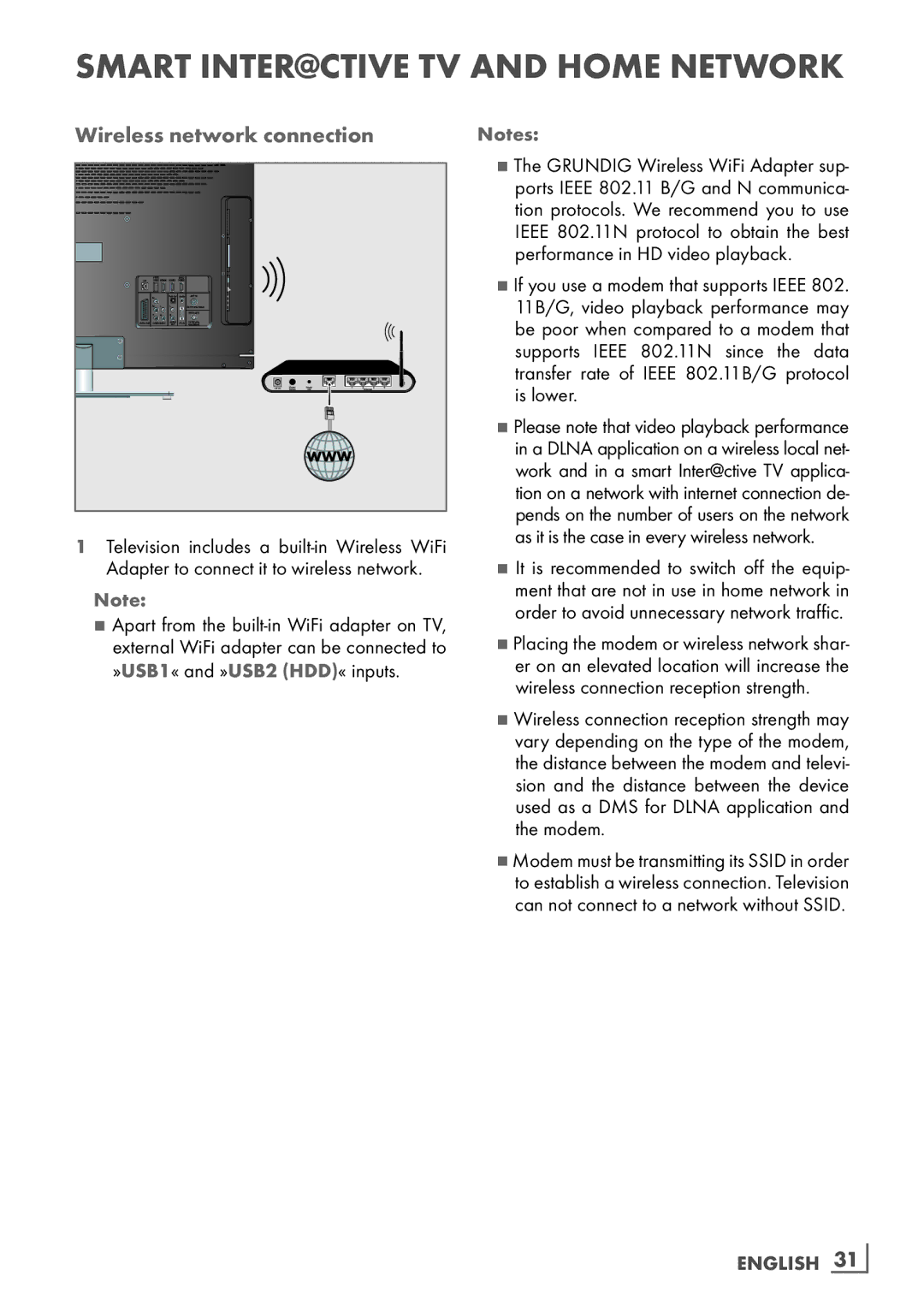 Grundig 32 VLD 8130 SL manual Wireless network connection, English ­31 