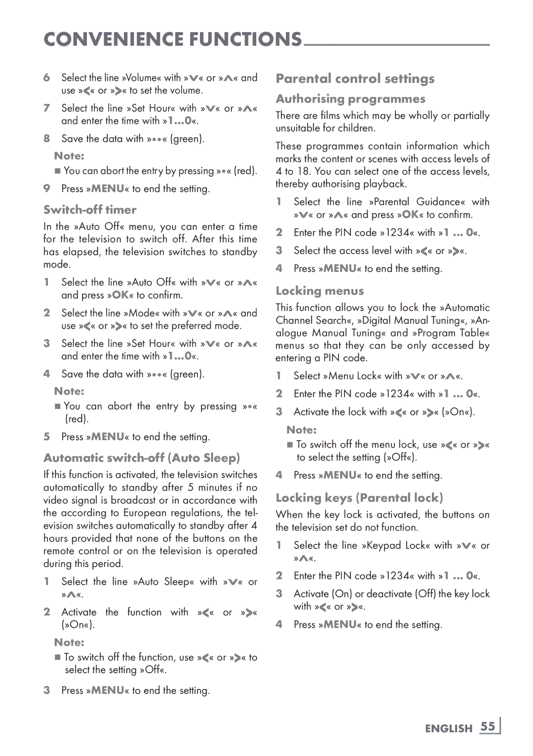 Grundig 32 VLD 8130 SL manual Parental control settings 