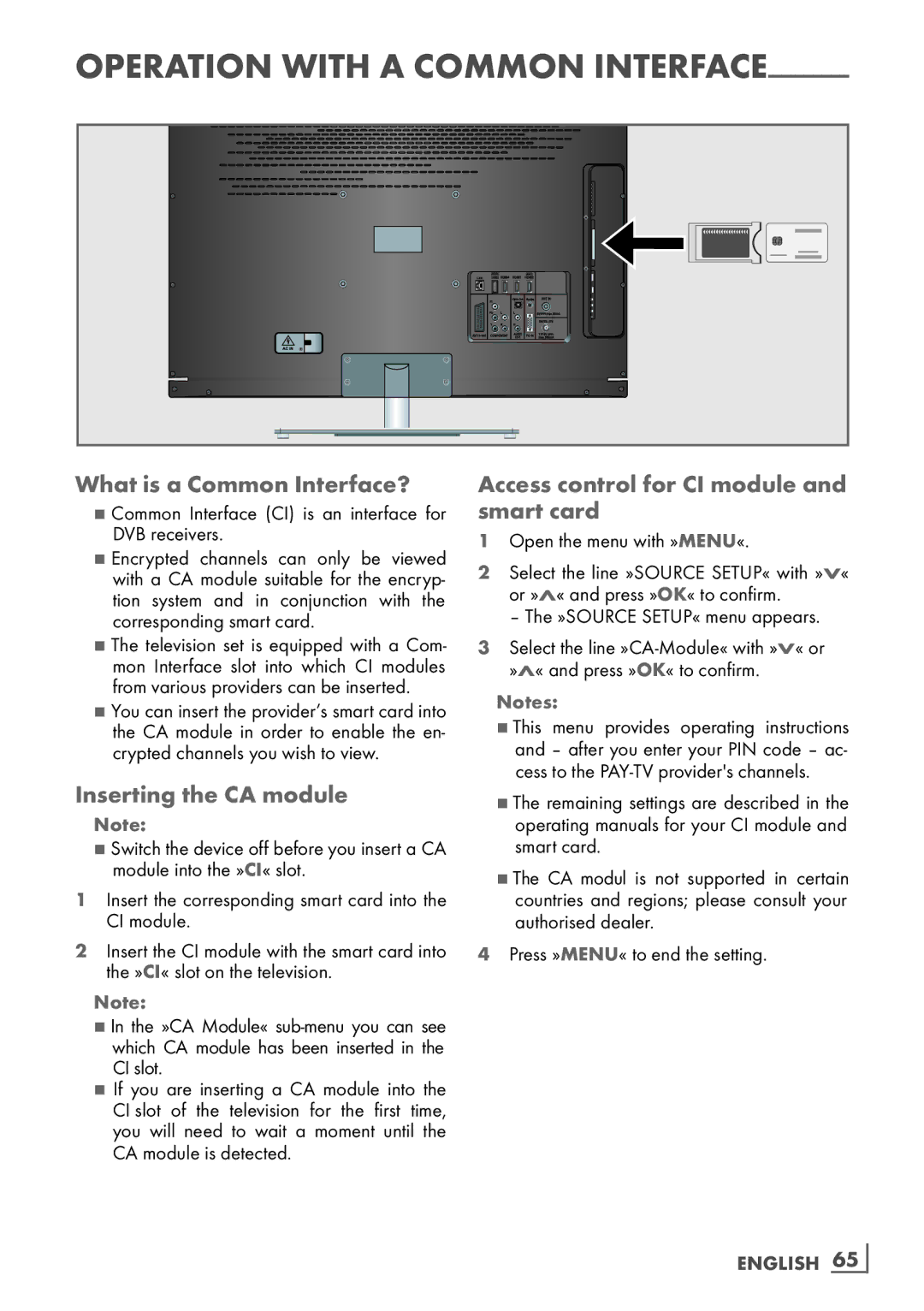 Grundig 32 VLD 8130 SL What is a Common Interface?, Inserting the CA module, Access control for CI module and smart card 