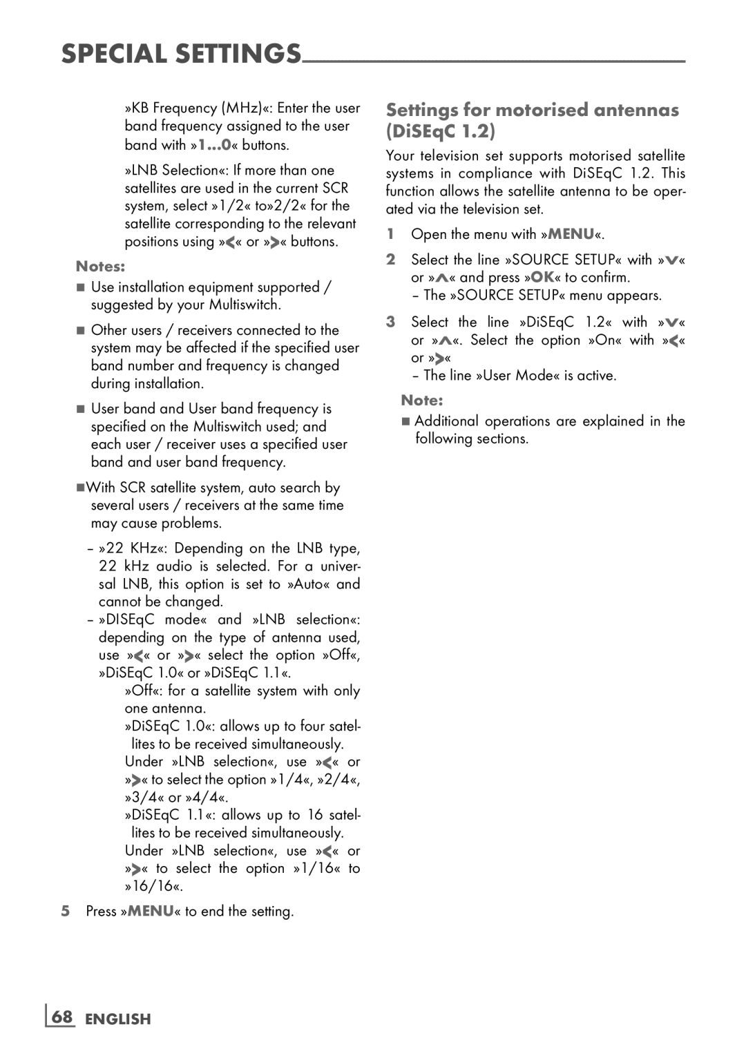 Grundig 32 VLD 8130 SL manual Settings for motorised antennas DiSEqC, Cannot­ be changed, ­68 English 