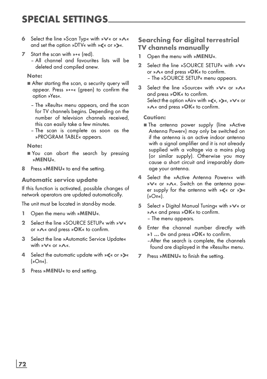 Grundig 32 VLD 8130 SL Searching for digital terrestrial TV channels manually, Automatic service update, ­72 English 