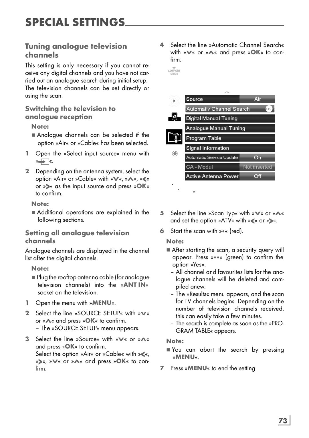 Grundig 32 VLD 8130 SL Tuning analogue television channels­, Switching the television to ­analogue reception, English ­73 