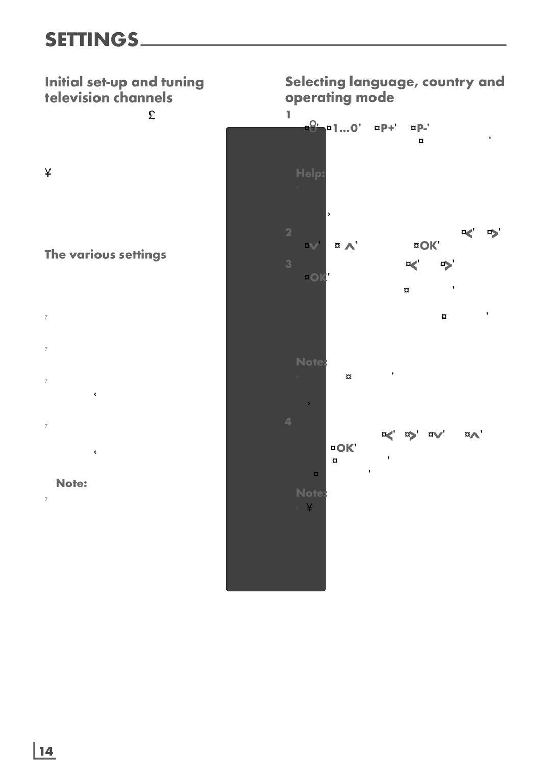 Grundig 32 VLE 6142 C Initial set-up and tuning ­television channels, Selecting language, country and operating mode, Help 