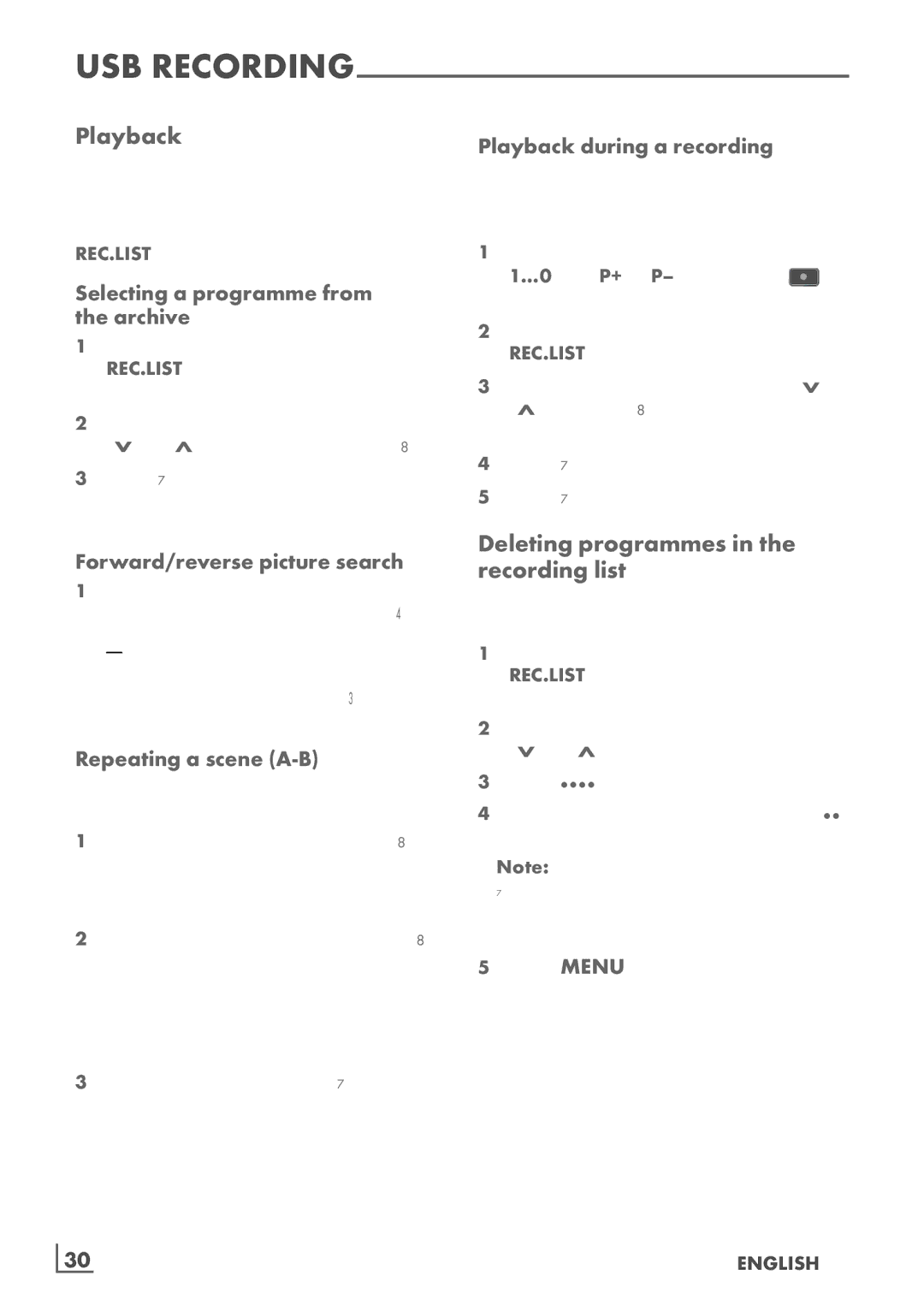 Grundig 32 VLE 6142 C manual Playback, Deleting programmes in the recording list 