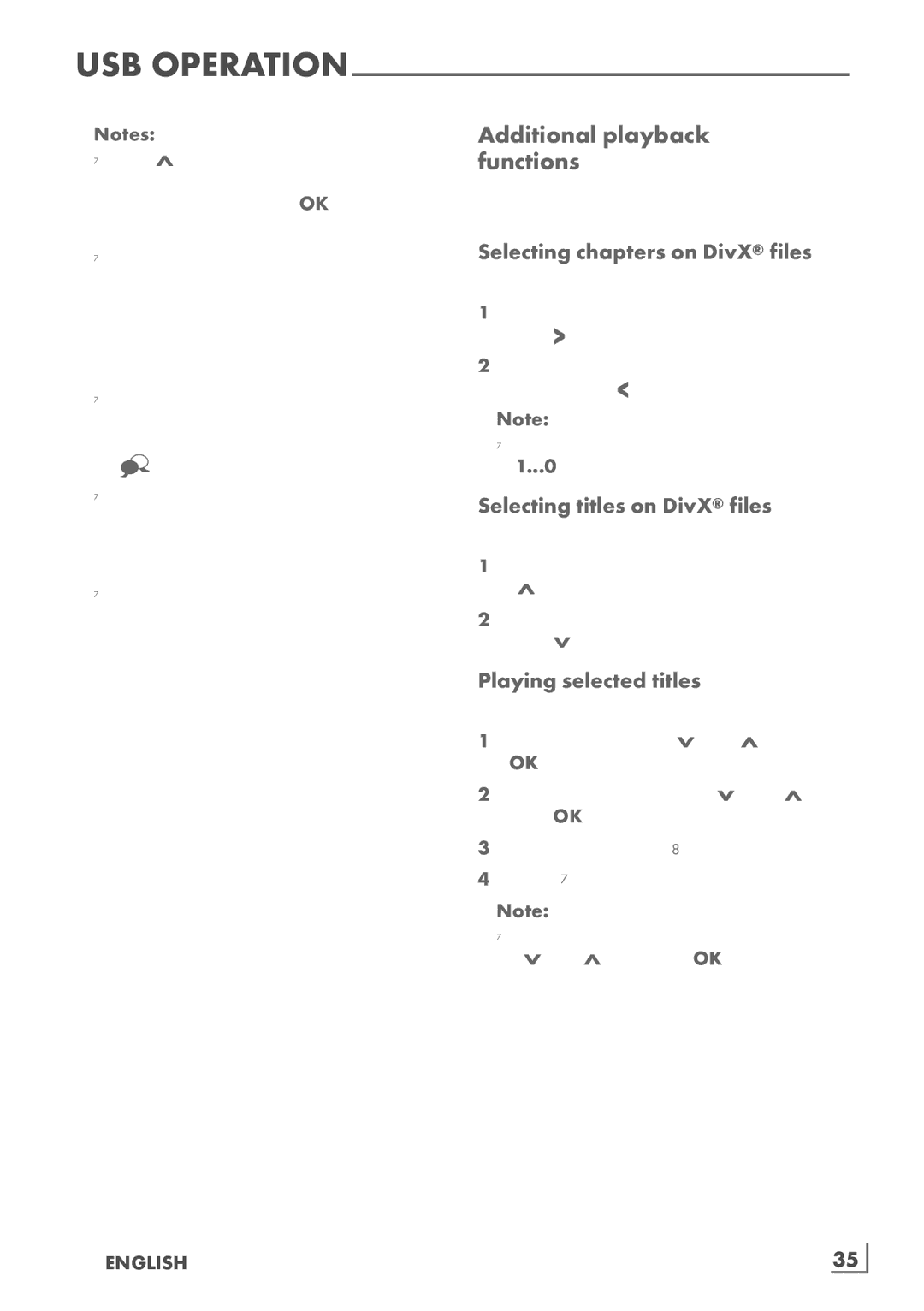 Grundig 32 VLE 6142 C Additional playback ­ functions, Selecting chapters on DivX files, Selecting titles on DivX files 