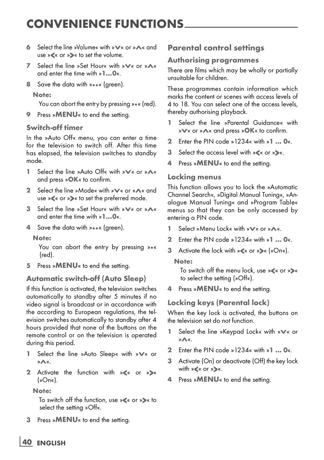 Grundig 32 VLE 6142 C manual Parental control settings 