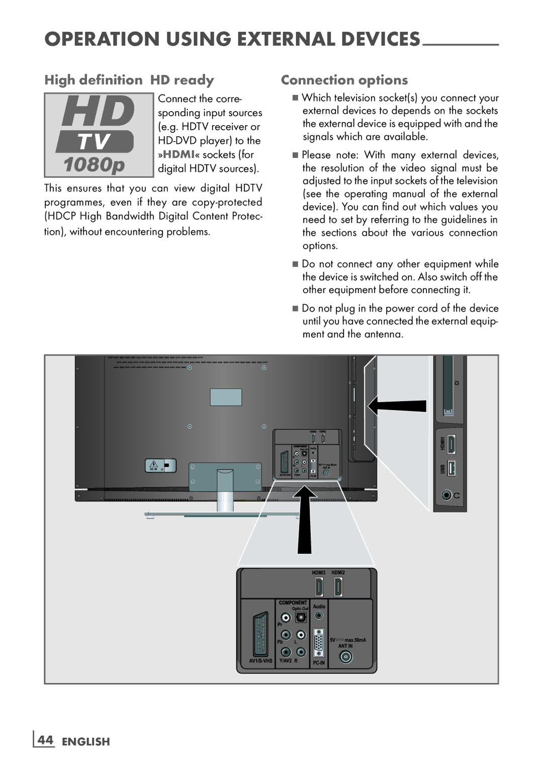 Grundig 32 VLE 6142 C manual High definition ­HD ready Connection options 