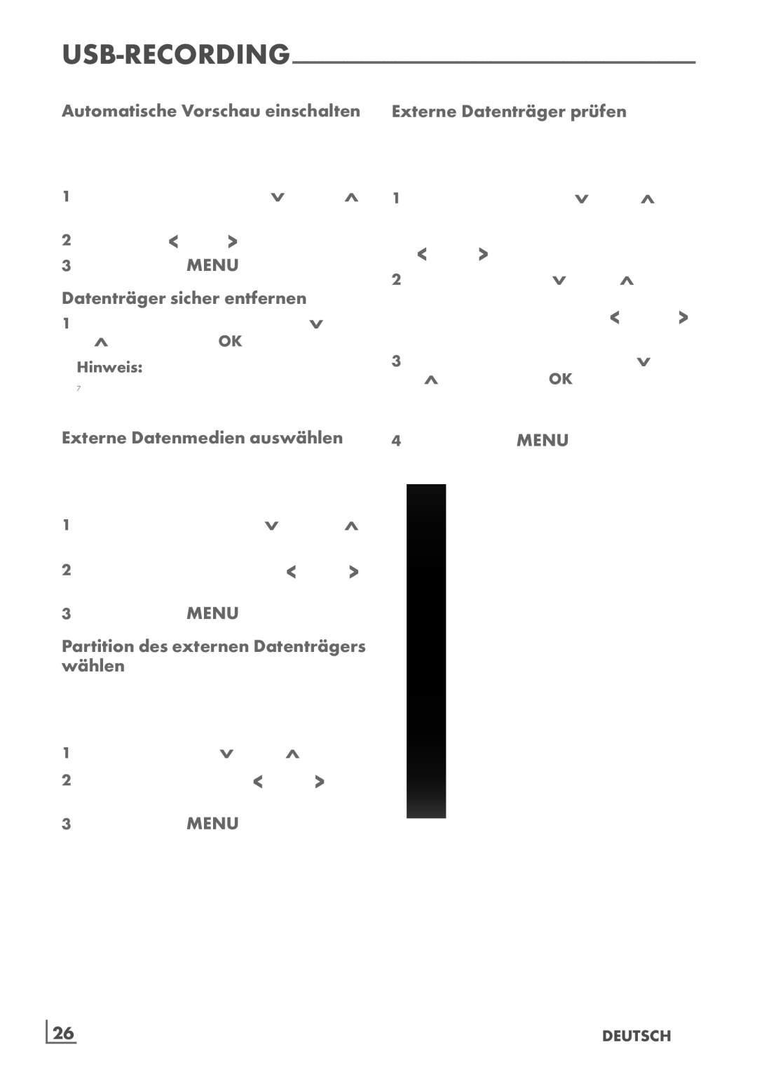 Grundig 32 VLE 6142 C manual Automatische Vorschau einschalten, Datenträger sicher entfernen, Externe Datenmedien auswählen 