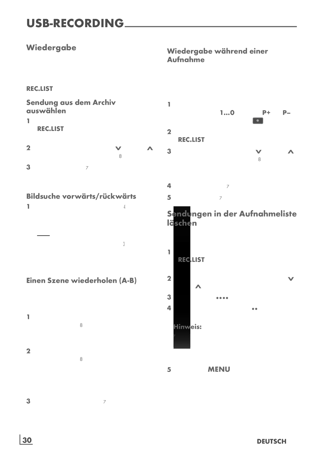 Grundig 32 VLE 6142 C manual Wiedergabe, Sendungen in der Aufnahmeliste löschen 