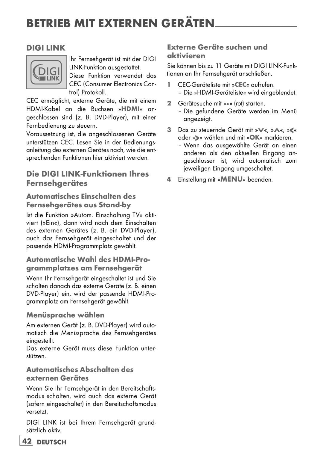 Grundig 32 VLE 6142 C manual Die Digi LINK-Funktionen Ihres Fernsehgerätes, Menüsprache wählen 