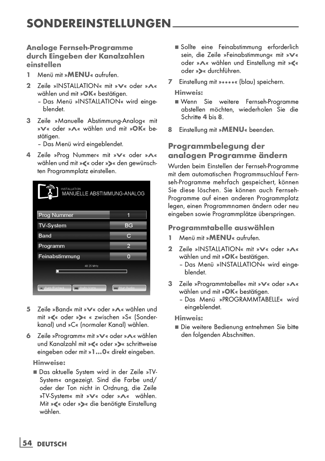 Grundig 32 VLE 6142 C manual Programmbelegung der ­ Analogen­ Programme ändern, Programmtabelle auswählen 