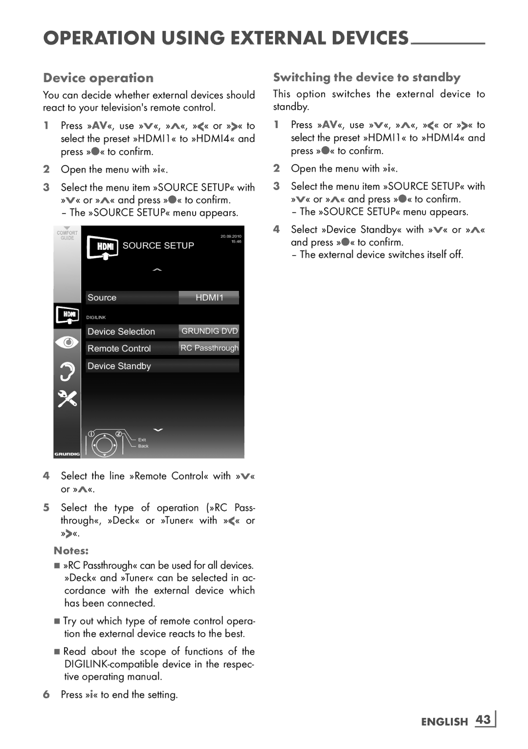 Grundig 32 VLE 7131 BF manual Device operation, Switching the device to standby 