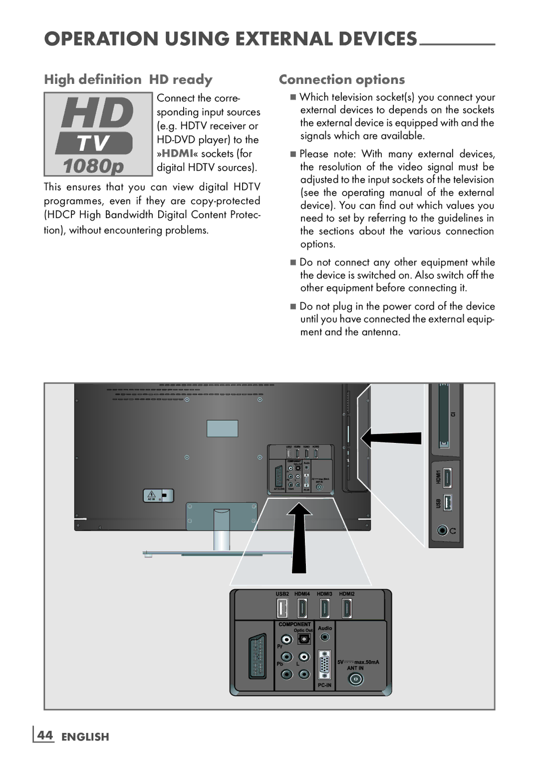 Grundig 32 VLE 7131 BF manual High definition ­HD ready Connection options 