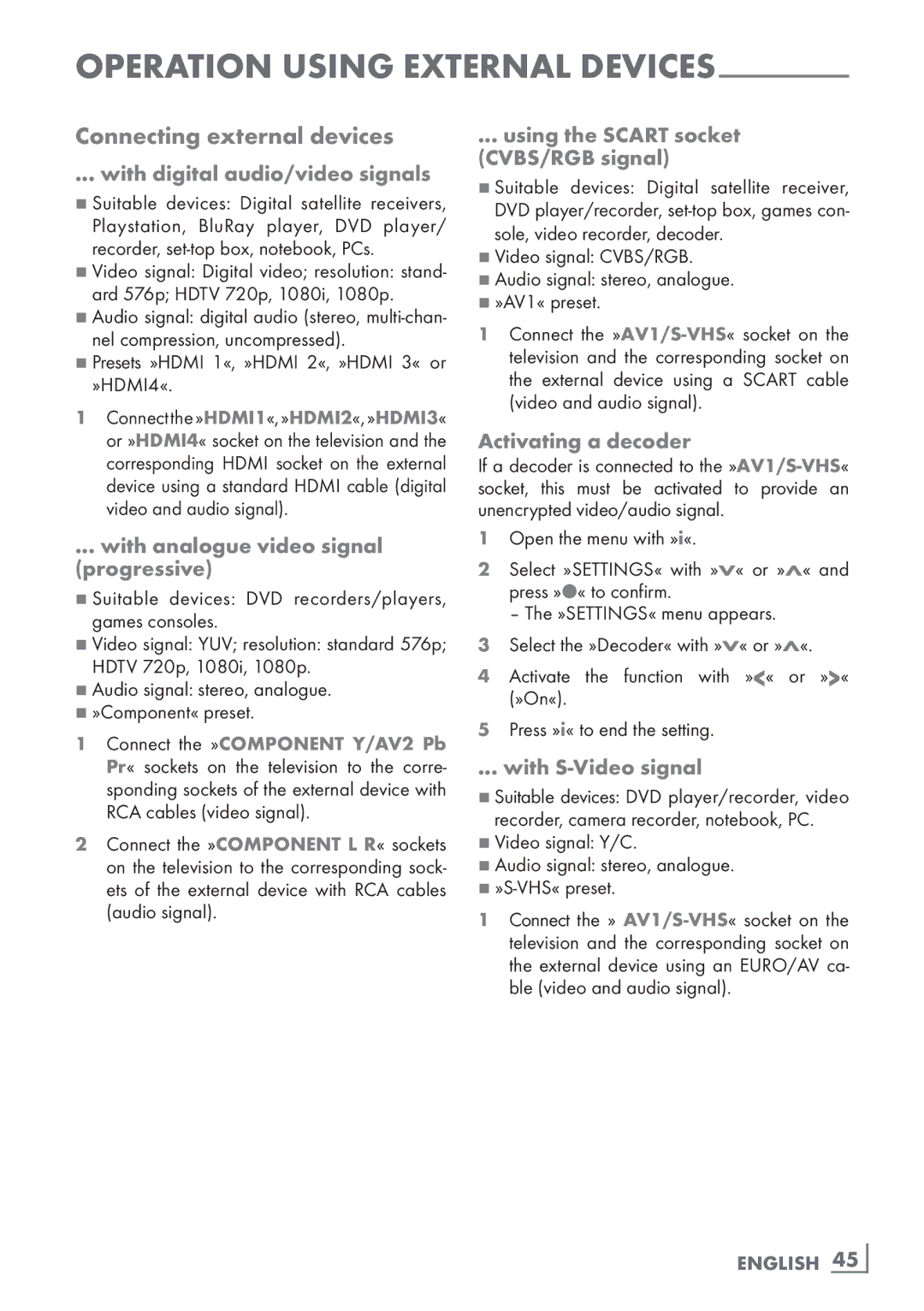 Grundig 32 VLE 7131 BF manual Connecting external devices 